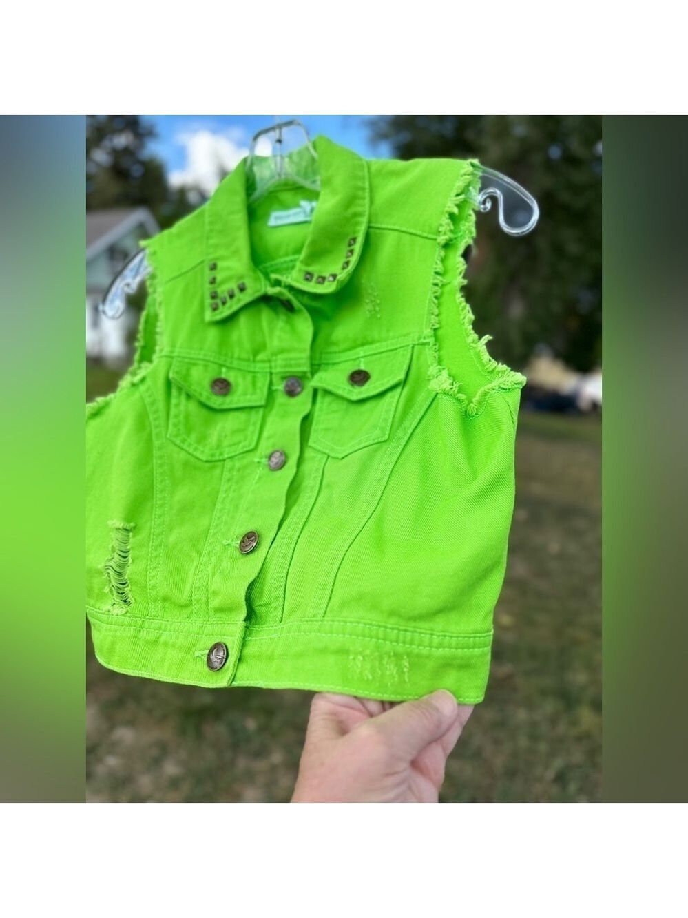 Dream Out Loud Distressed Vest Girl’s Medium Lime Green 100% Cotton Casual Vest - Picture 12 of 16